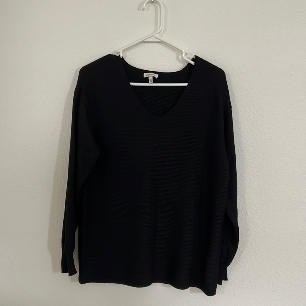 Ella Moss Black Long Sleeve Sweater V Neck
